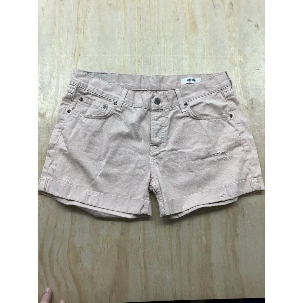 Anine Bing Cotton Shorts‎ Soft Pink M Distressed Shorts Casual Cutoff Button Fly